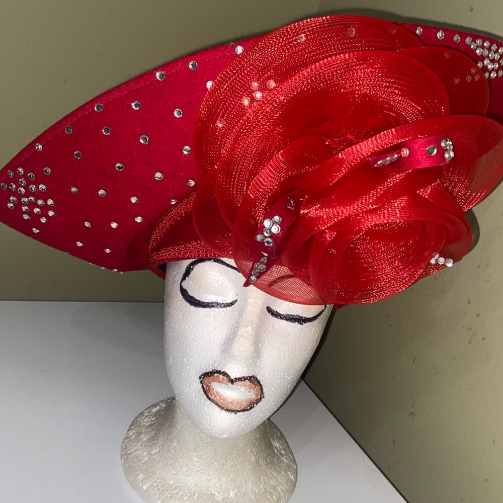 Gorgeous Red Wool Dress/Church/Kentucky Derby Hat by Deborah - Picture 2 of 12